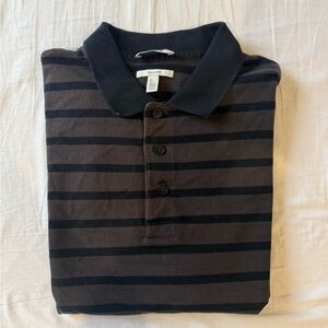 COS Men's Black and Charcoal Striped Polo